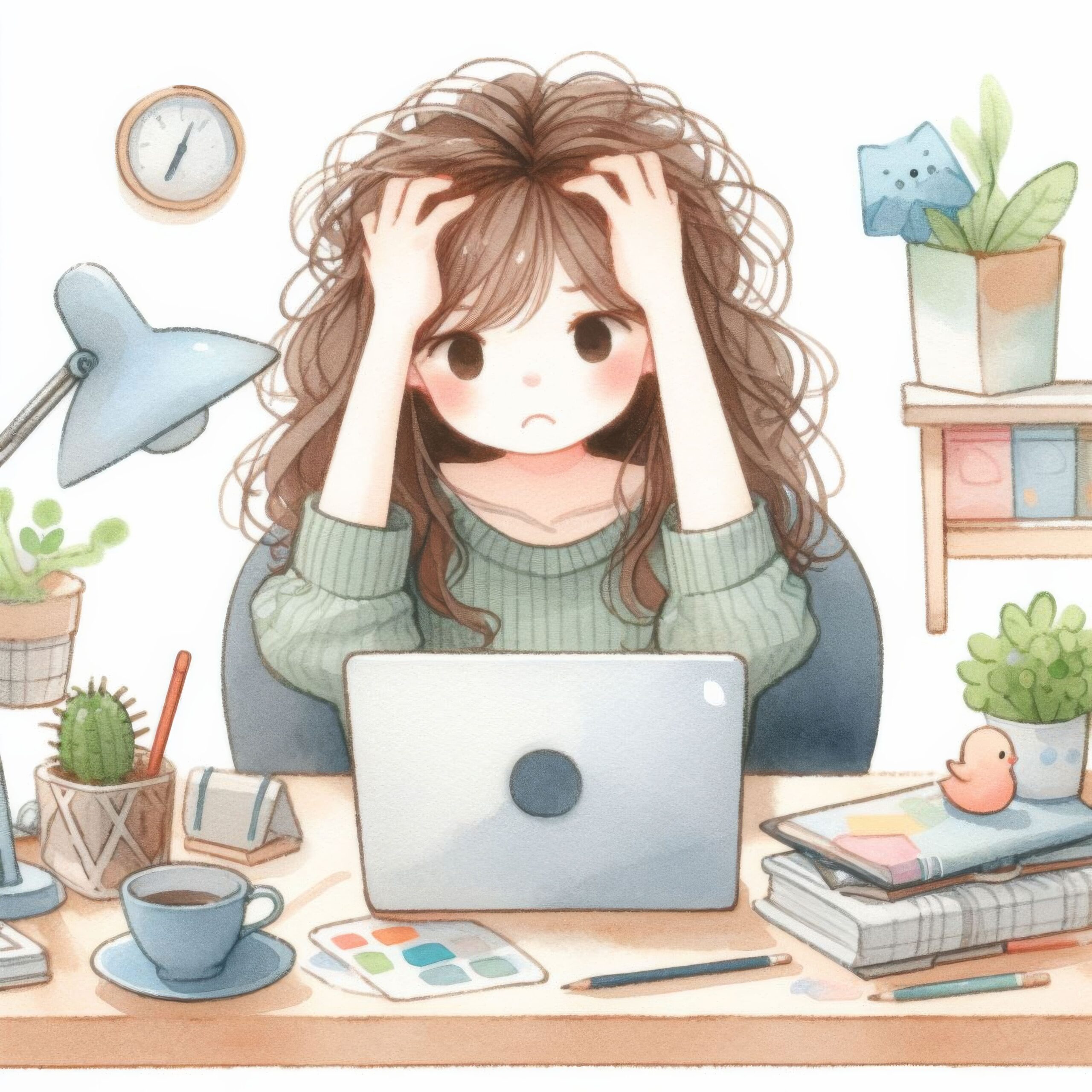 female online business owner sitting in front of her laptop with her hands in her hair in frustration