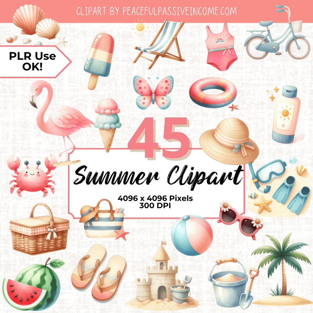 summer clipart set with 45 images