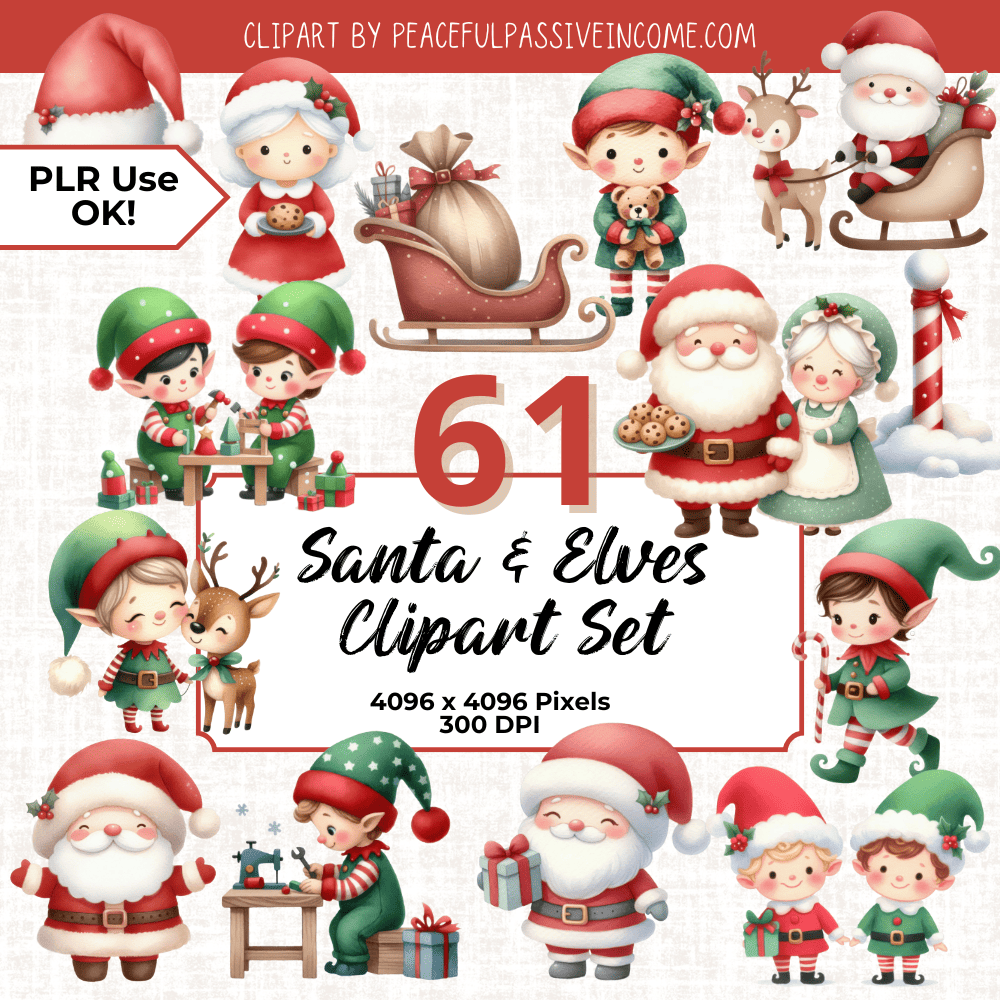 examples of images from the Santa and Elves clipart set