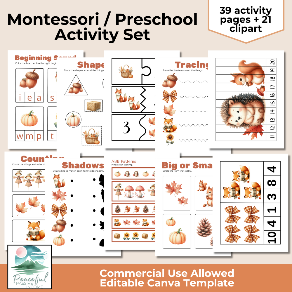 Montessori Preschool Activity Set PLR template