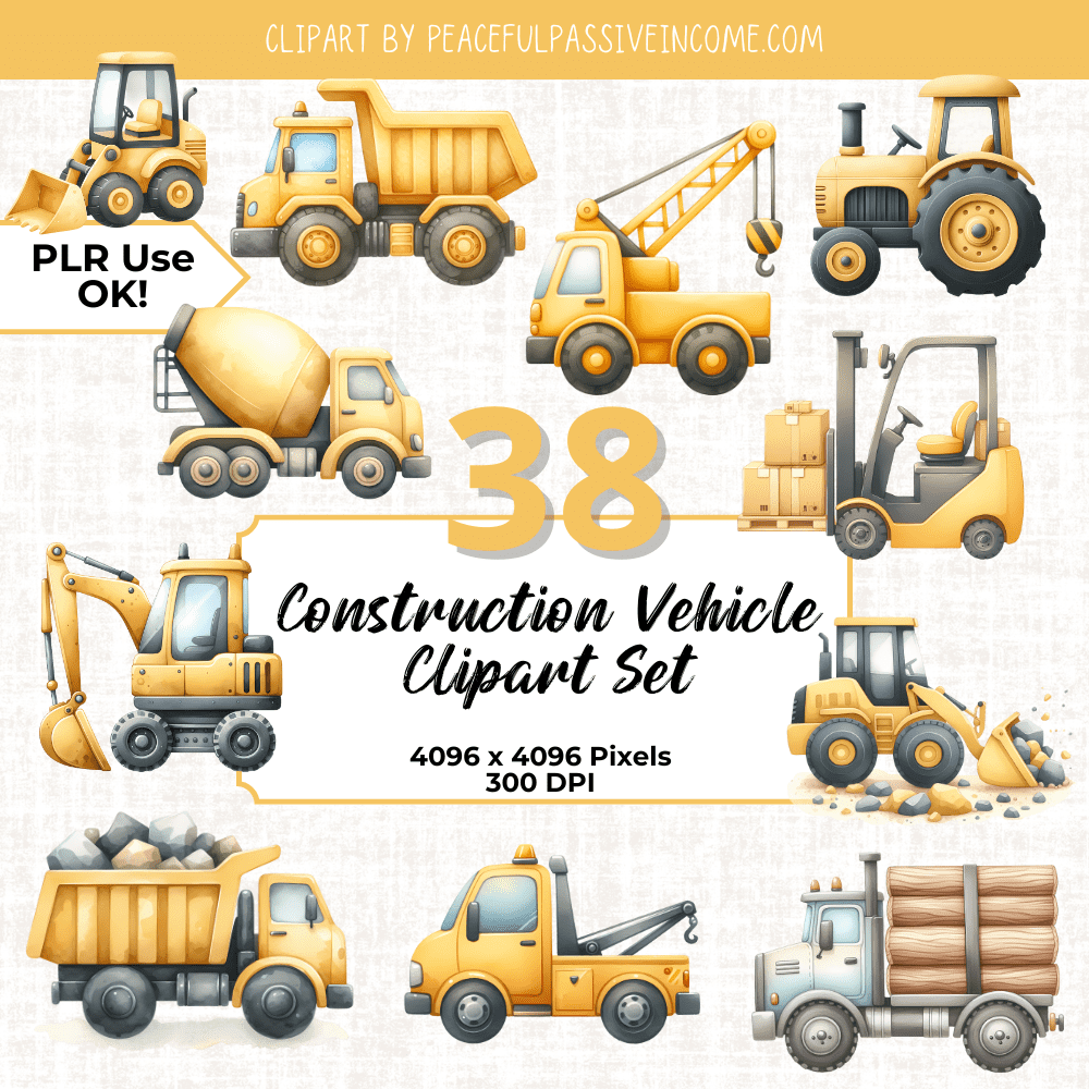 examples from the Construction Vehicles Clipart Set