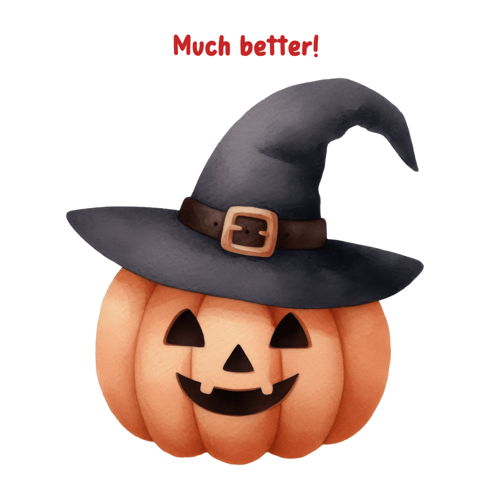 Much better pumpkin clipart with a well designed face and a cute witch hat